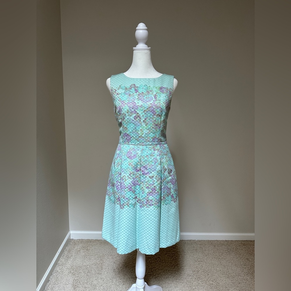 Tahari Arthur S. Levine Women’s 4 Watercolor Floral Dress Sleeveless Light Teal